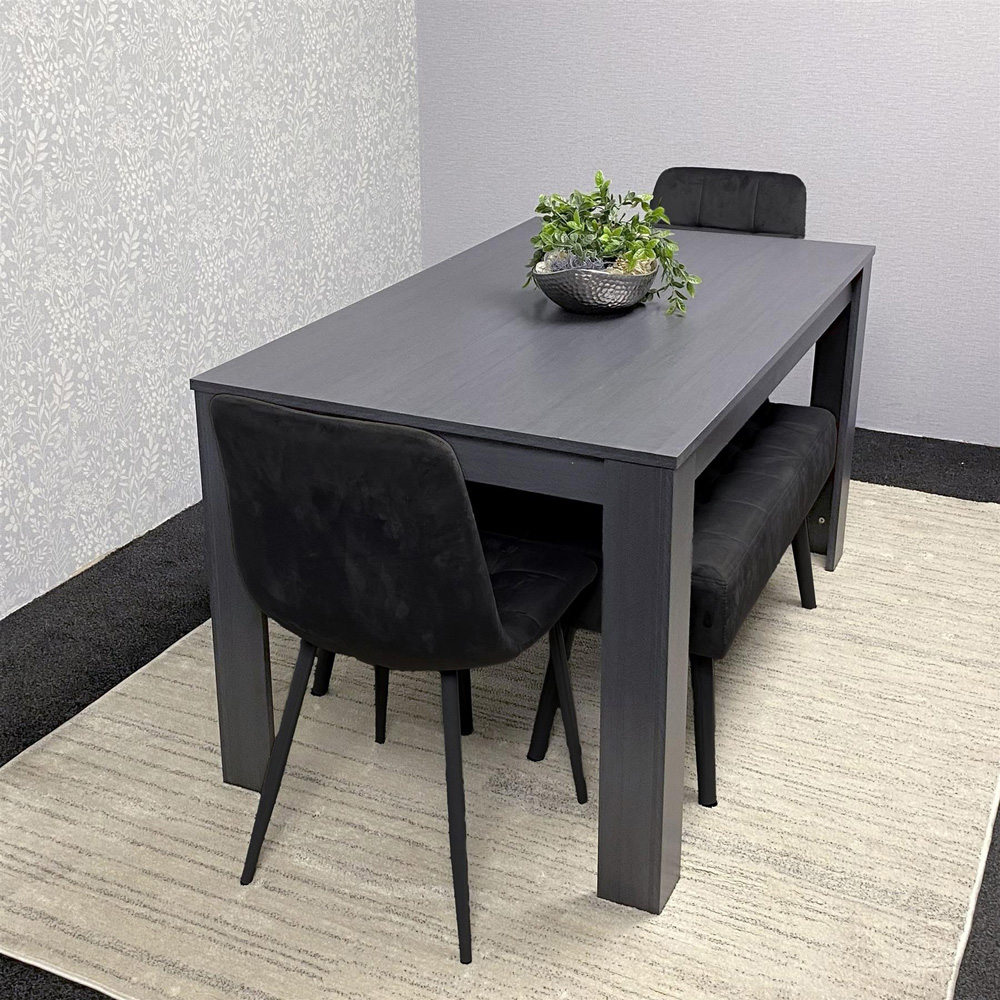 Kosy Koala Arrow Rocco 4 Seater Dining Set with Bench Dark Grey and Black Velvet Image 7