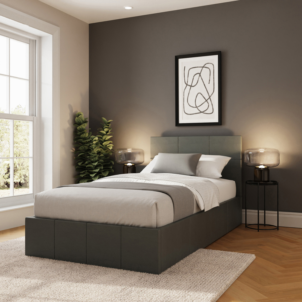 GFW Single Grey Faux Leather Side Lift Ottoman Bed with Bonnell Mattress Image 8