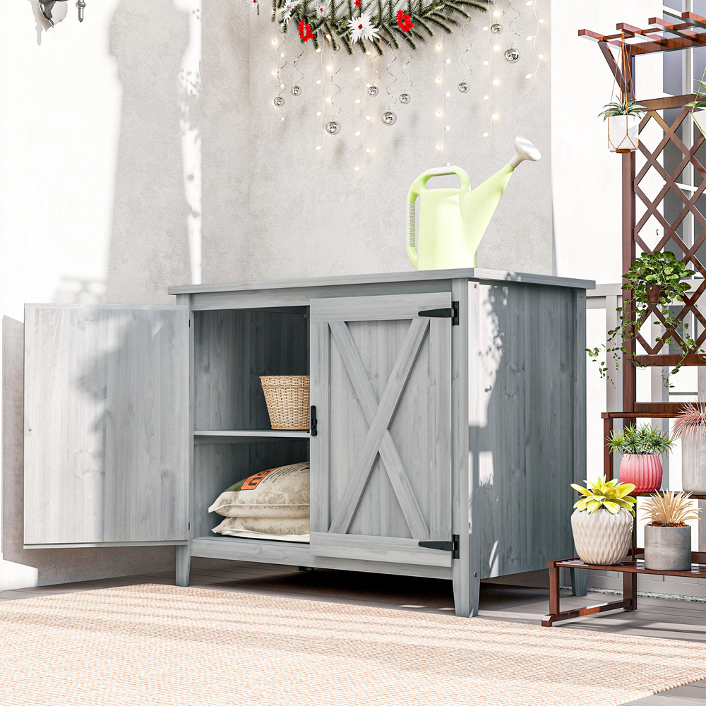 Outsunny 3.6 x 2.9ft Light Grey Wooden Tool Storage Shed Image 2