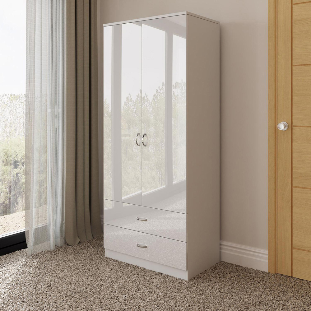 FWStyle Chilton 2 Door 2 Drawer White Gloss Wardrobe Image 6