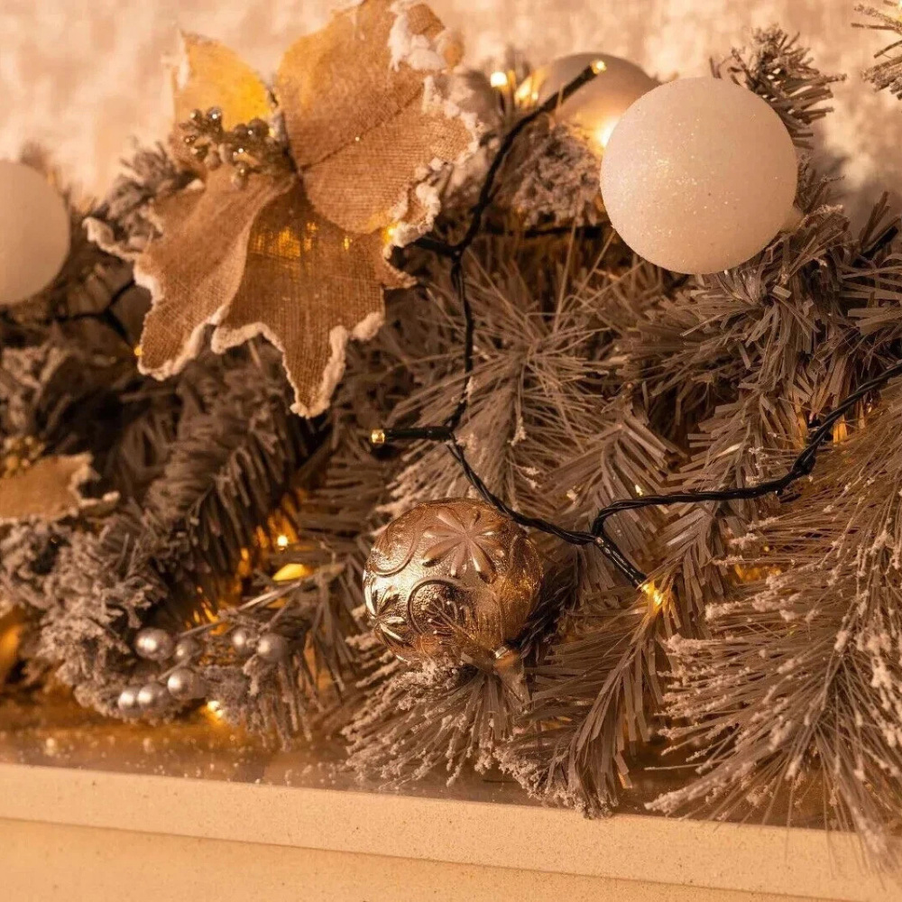 Marco Paul Silver Decorated Artificial LED Christmas Garland with Baubles 270cm Image 5