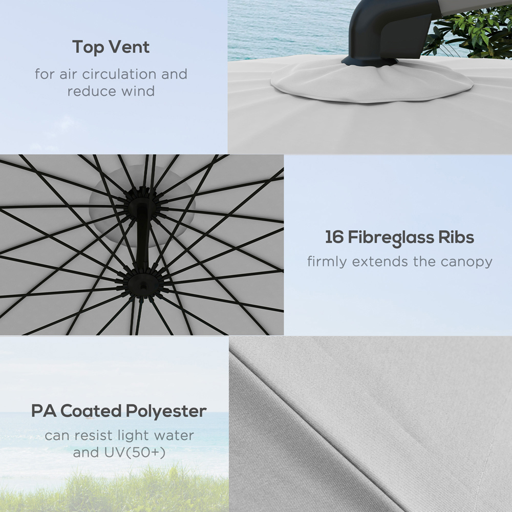 Outsunny Grey Cantilever Parasol with Cross Base 2.7m Image 5