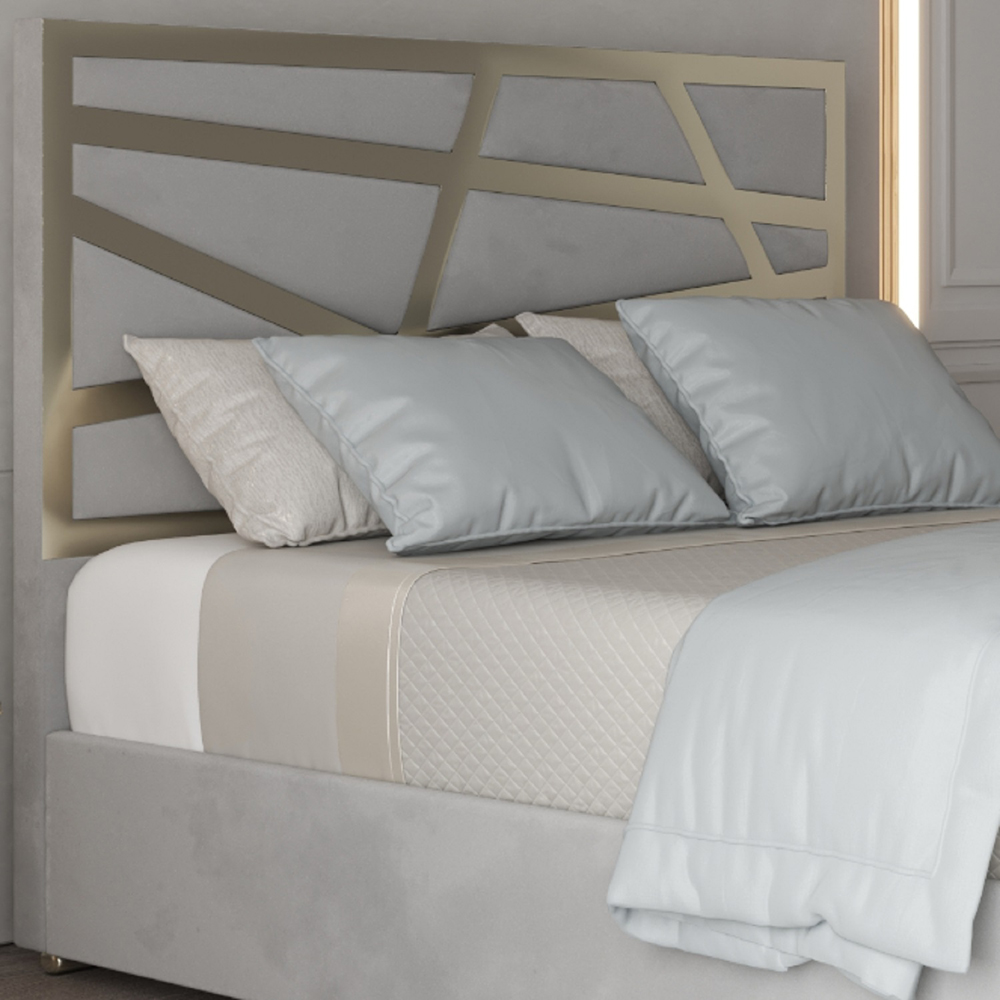 Arabella Grey Super King Size Velvet Upholstered Metal Bed Frame with Panelled Headboard Image 3