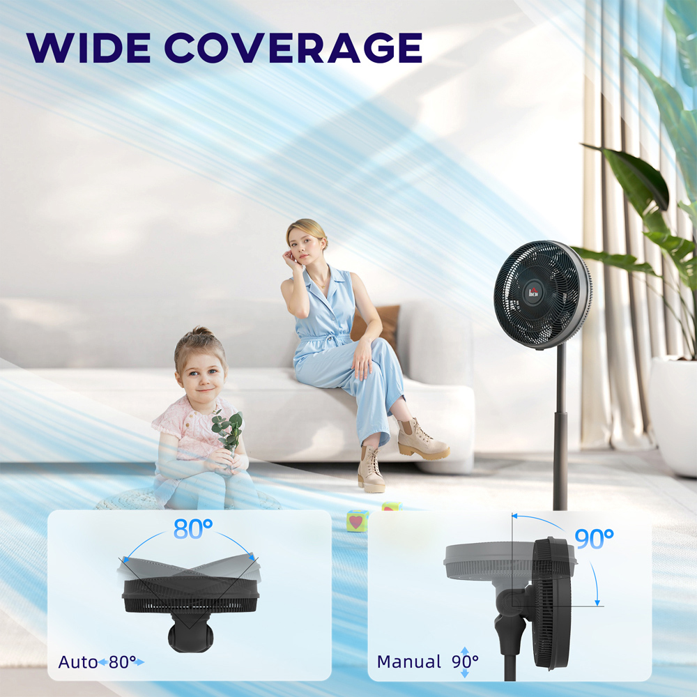 HOMCOM Black Oscillating Pedestal Fan with Adjustable Height and Timer 43 inch Image 4