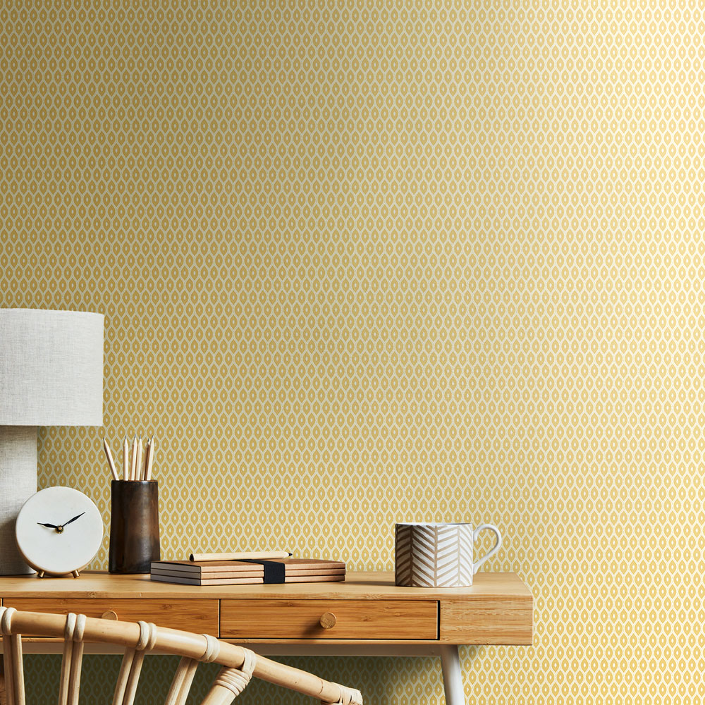 Hoopla Walls Purity Tiny Ogee Yellow Wallpaper Image 2