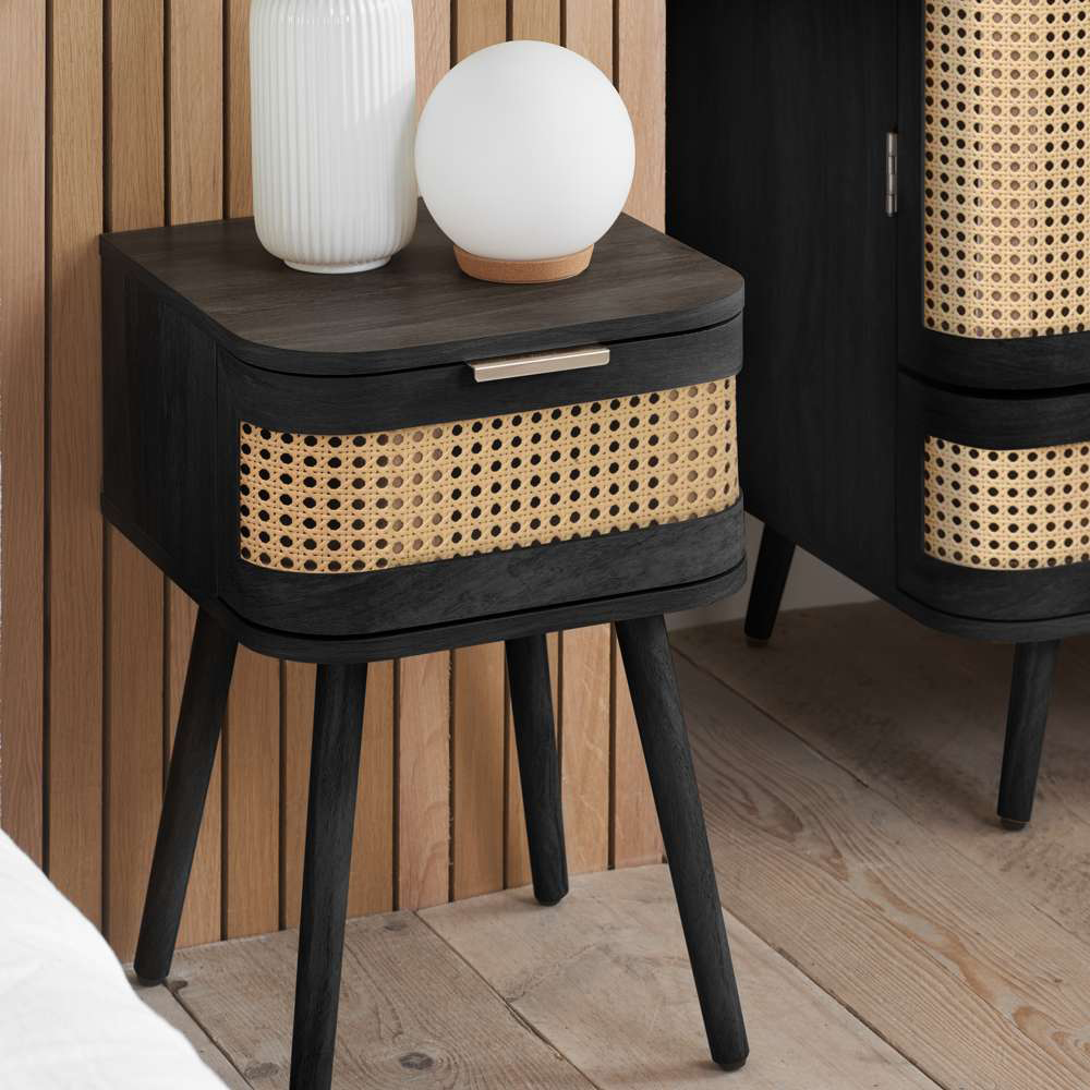 Birlea Noah Single Drawer Black Rattan Bedside Table Image 7