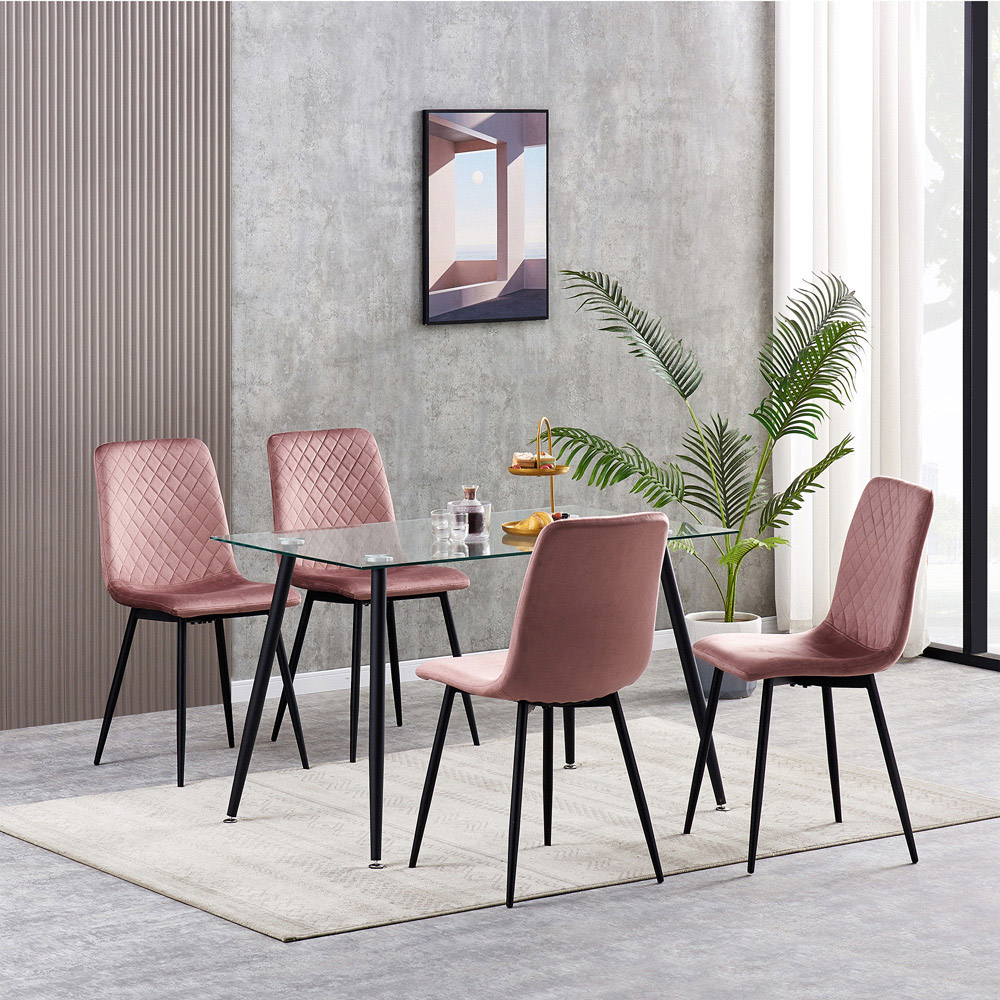 Lexi Set of 4 Pink Velvet Fabric Dining Chairs Image 5
