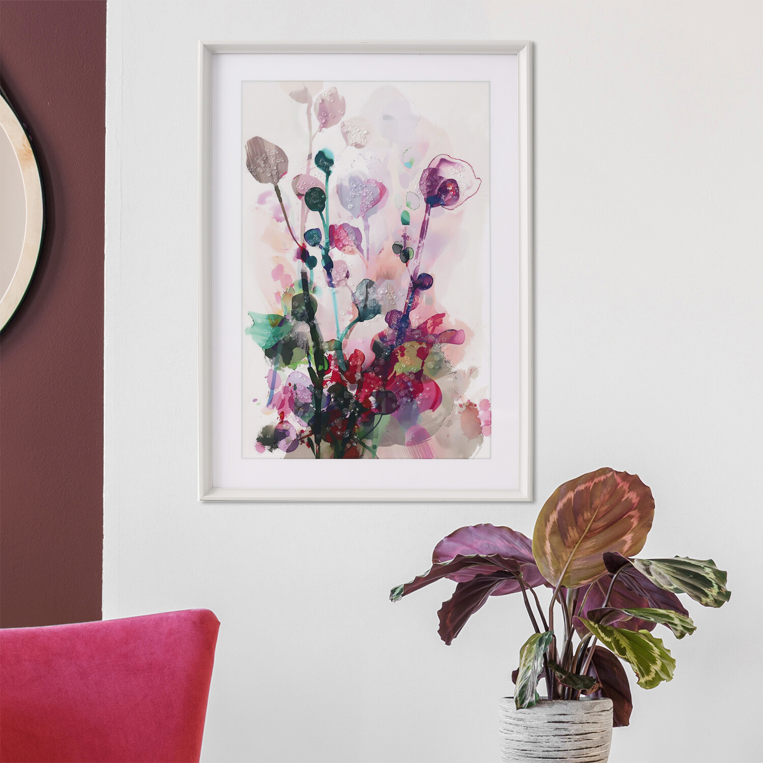 Watercolour Bloom Embellished Framed Art Multicolour Image 3