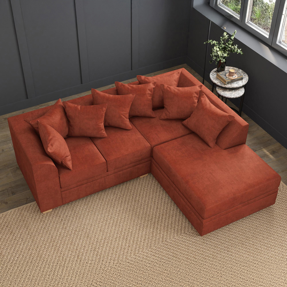 Modo 3 Seater Marmalade Plush Velvet Right Hand Scatter Back L-Shape Corner Sofa Image 7