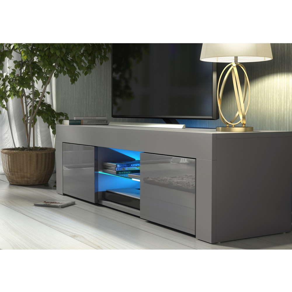Creative Furniture Loom Dark Grey and Dark Grey Gloss 2 Door 2 Shelf TV Unit with LED Image 3