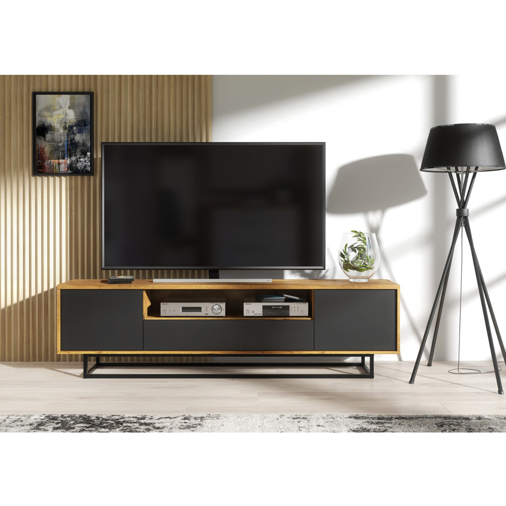 Creative Furniture Rift Loft Dark Oak and Black Matte 2 Door Single Drawer TV Unit Image 7