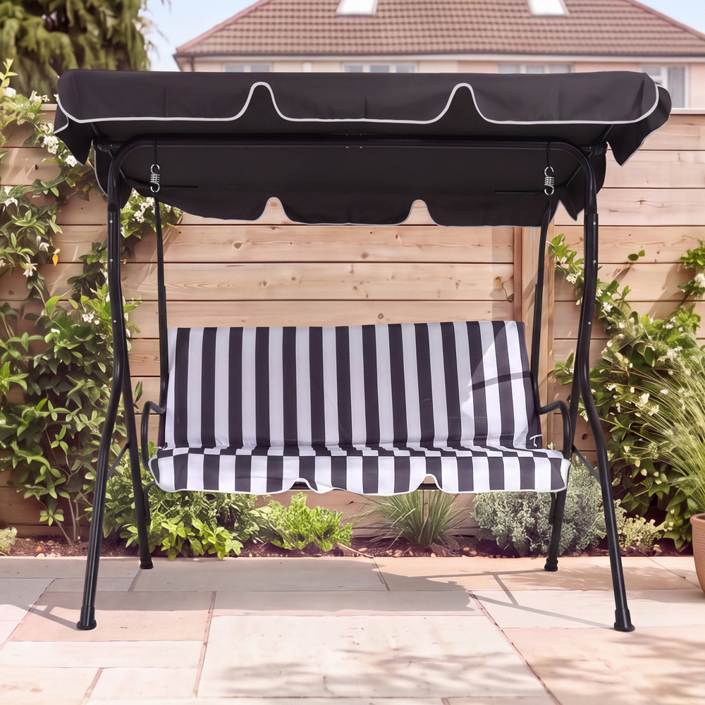 Charles Bentley 3 Seater Grey and White Garden Swing Seat Image 8