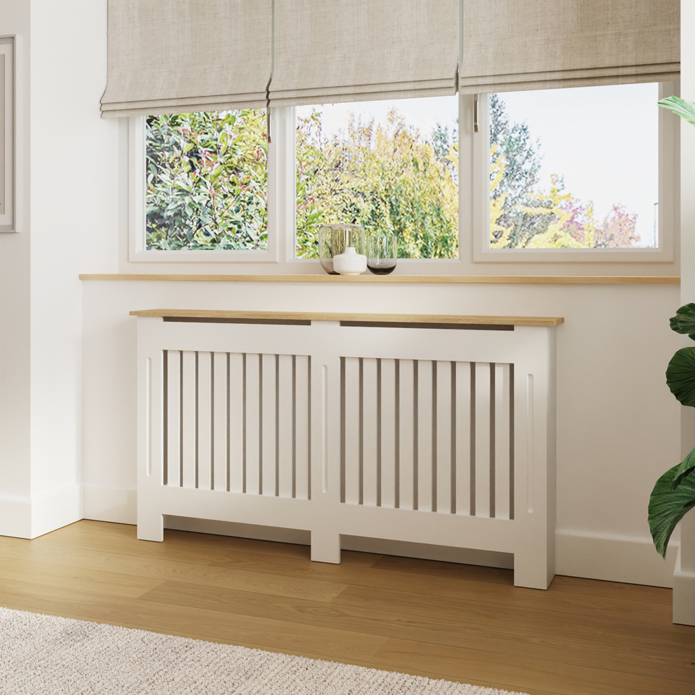 GFW Longslow Classic White Vertical Slat Radiator Cover Large Image 2