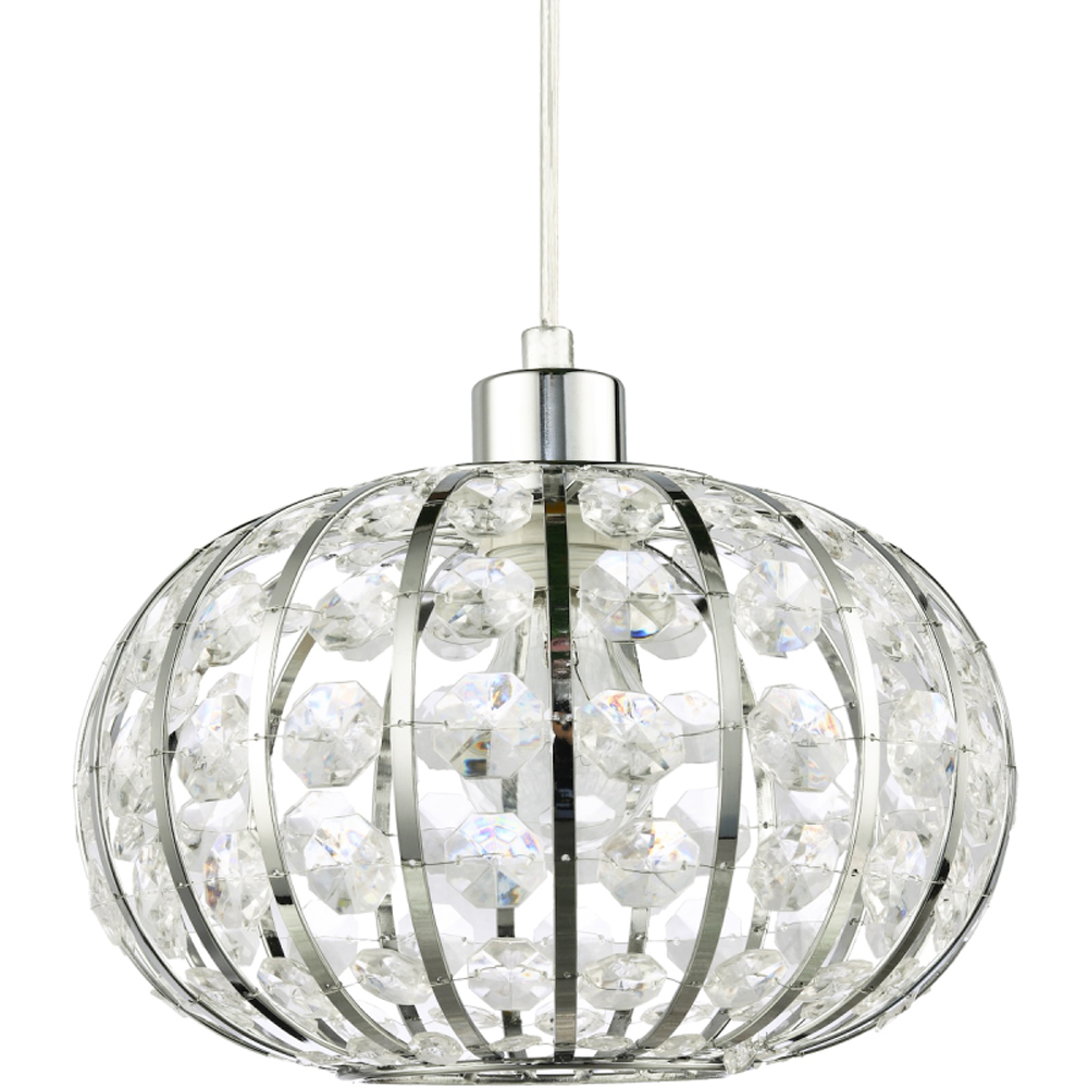 Happy Homewares Chrome Plated Cage Pendant Shade with Acrylic Bead Image 1