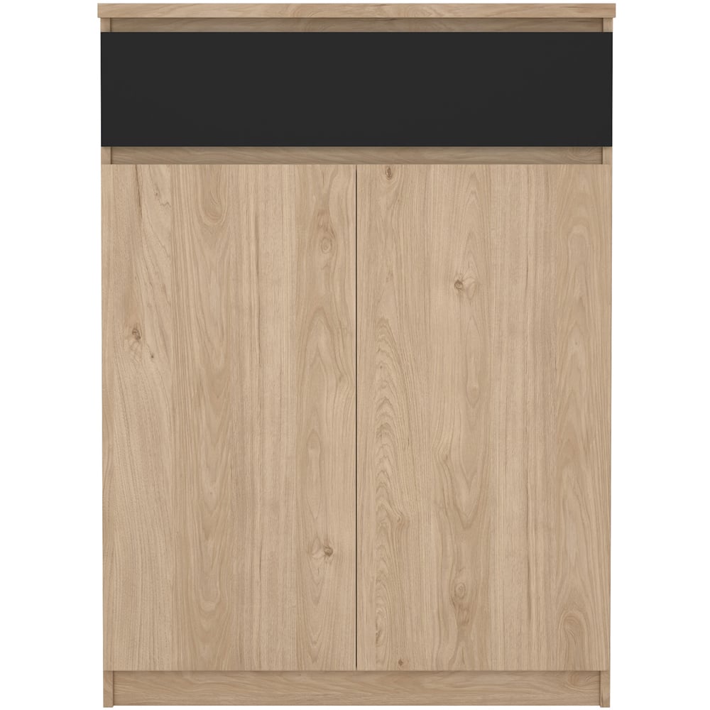 Florence 2 Door Single Drawer Jackson Hickory Oak and Black Shoe Cabinet Image 4