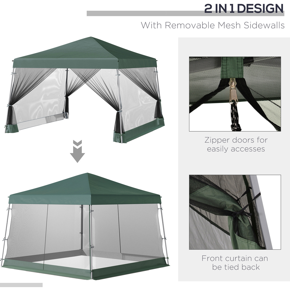 Outsunny 3 x 3m Green Foldable Pop Up Gazebo with Mosquito Netting Image 8