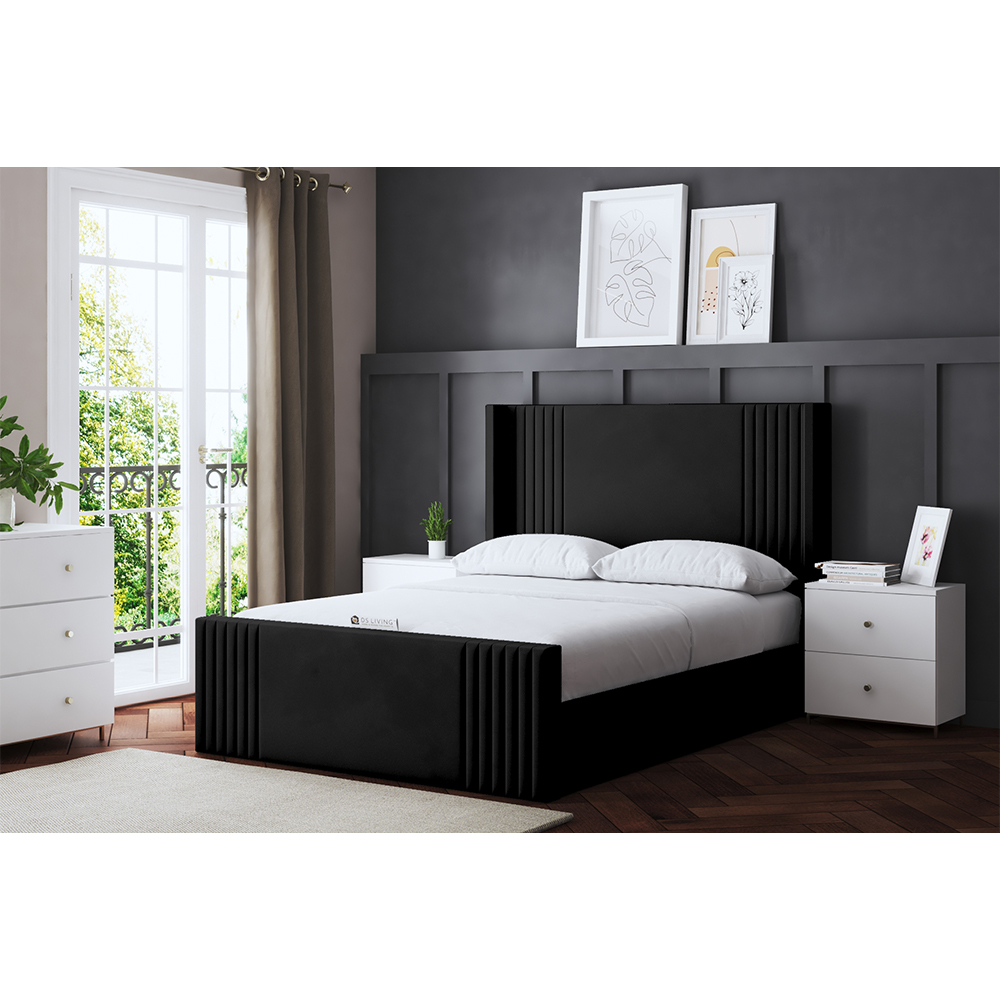DS Living Elara King Size Black Winged Panel Ottoman Bed with Headboard Image 6