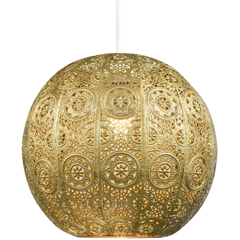 Happy Homewares Satin Gold Metal Spherical Moroccan Vintage Design Pendant Shade Image 4