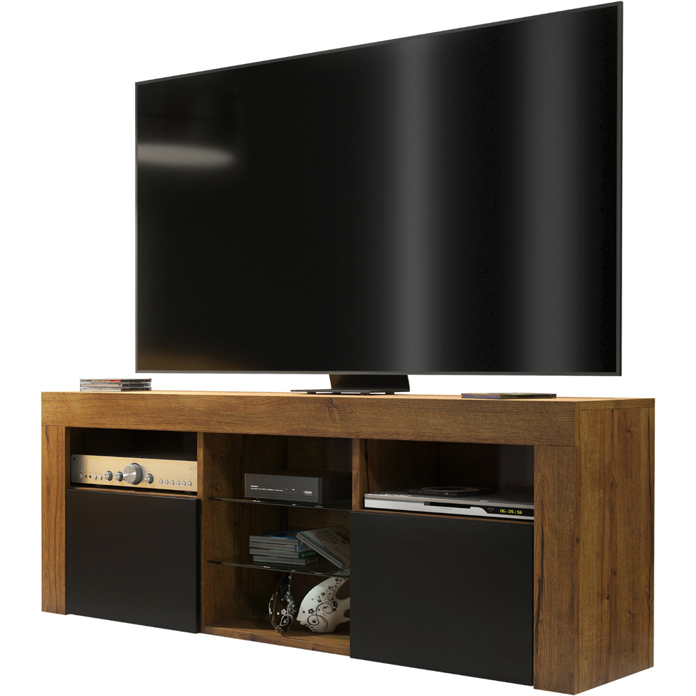 Creative Furniture Pulse Dark Oak and Black Matt 2 Door 5 Shelf TV Unit Image 3