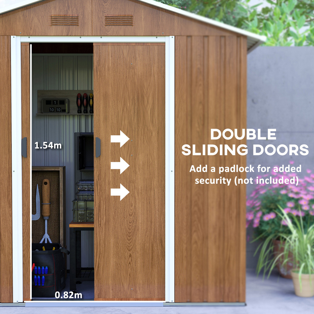Outsunny 6.5 x 3.5ft 2 Door Brown Wood Effect Metal Garden Shed Image 5