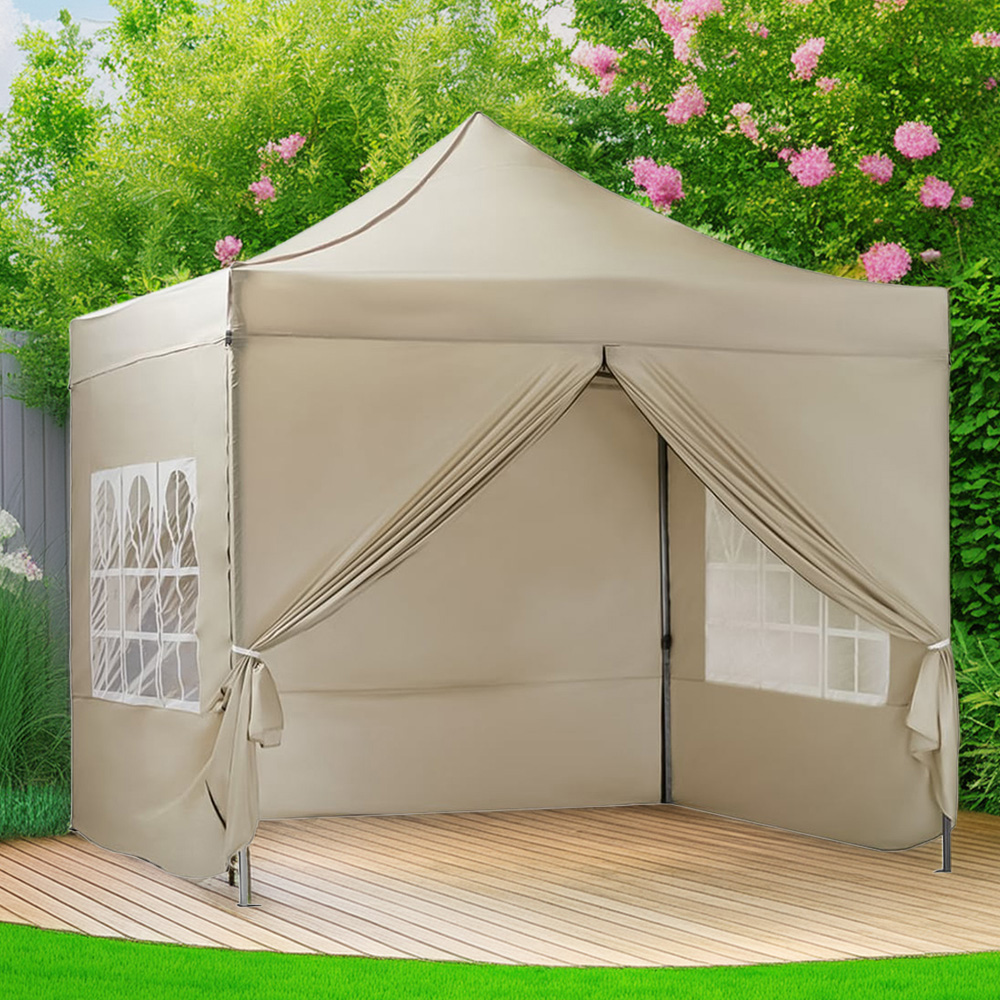 VonHaus 3 x 3m Beige Pop Up Gazebo with Sides Image 1