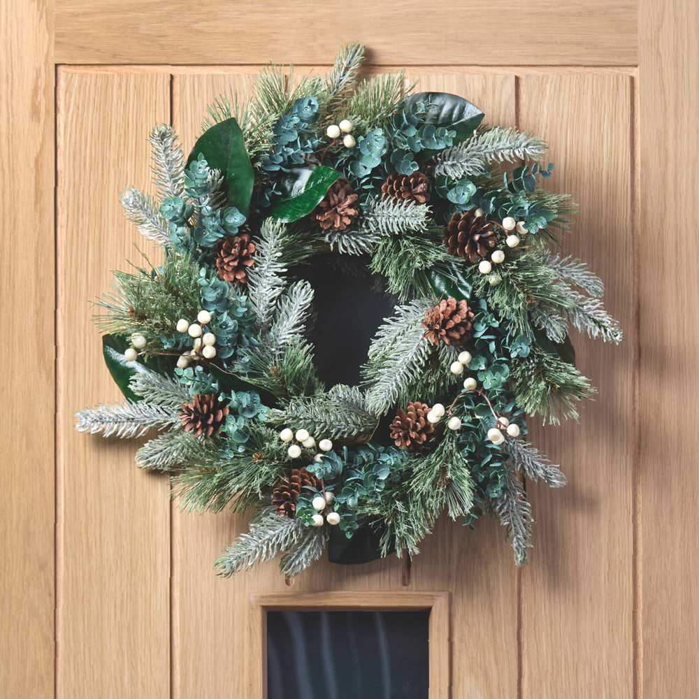 The Christmas Workshop Realistic Artificial Wreath with Snowberries and Pinecones 45cm Image 2