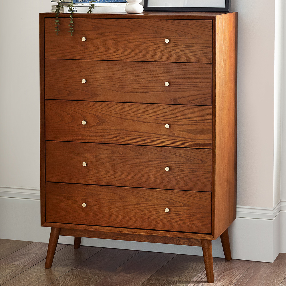 Julian Bowen Lowry 5 Drawer Cherry Ash Chest of Drawers Image 1