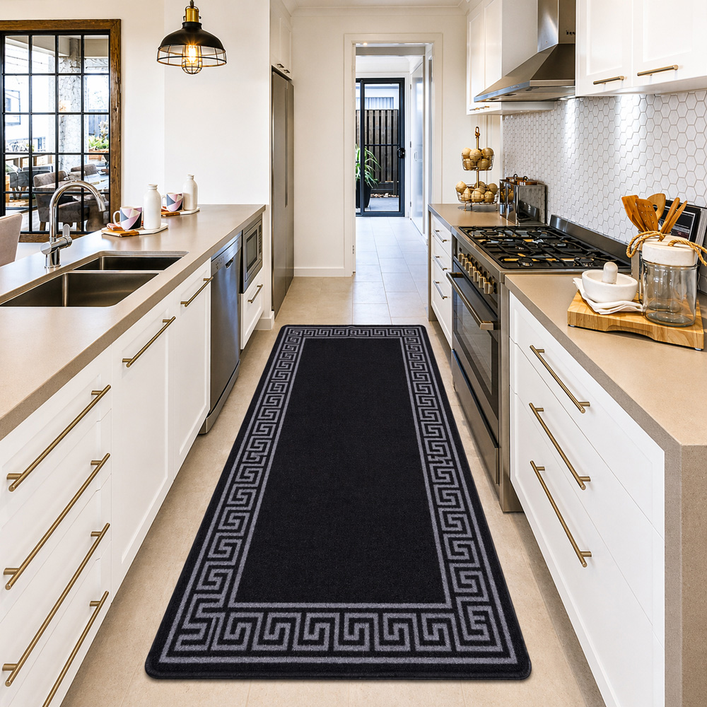 Smart Living Greekey Black and Grey Gel Back Non-Slip Door Mat 67 x 220cm Image 2