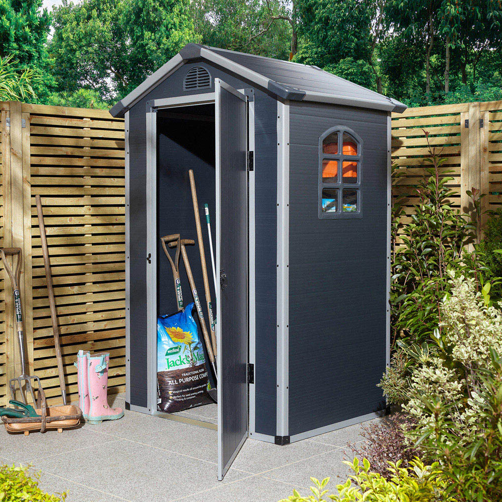 Rowlinson Airevale Plastic Apex Shed Dark Grey with Foundation Kit 4 x 3ft Image 9