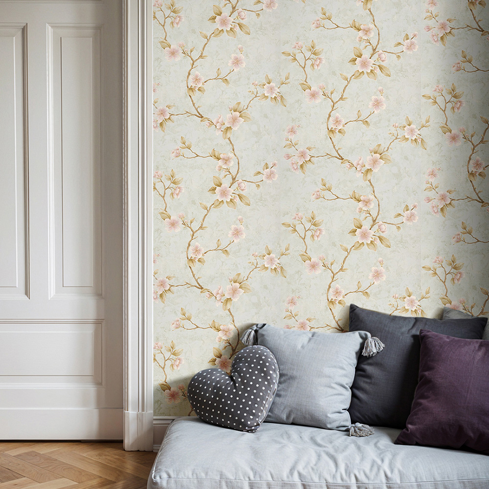 Living and Home Light Green Flower Pattern 3D Embossed Wallpaper Roll 950 x 53cm Image 2