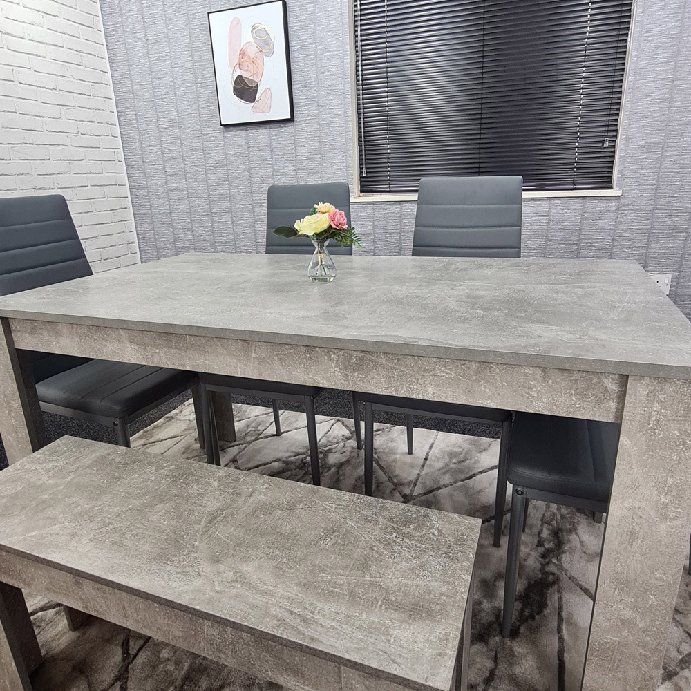 Portland Leather 4 Seater Dining Set Stone Grey and Dark Grey Image 2