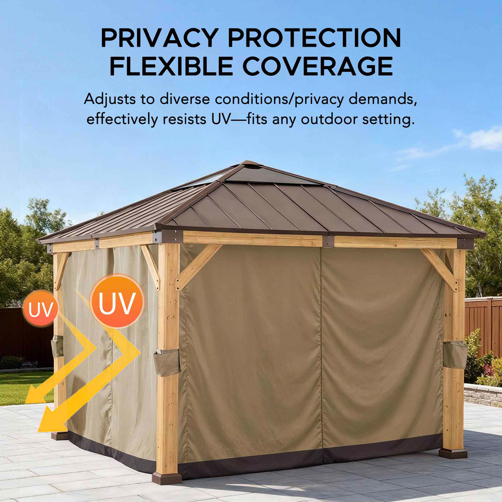 Sunjoy 3.3 x 3.3m Khaki Accessory Curtain for Wood Gazebo (Gazebo Not Include) Image 3