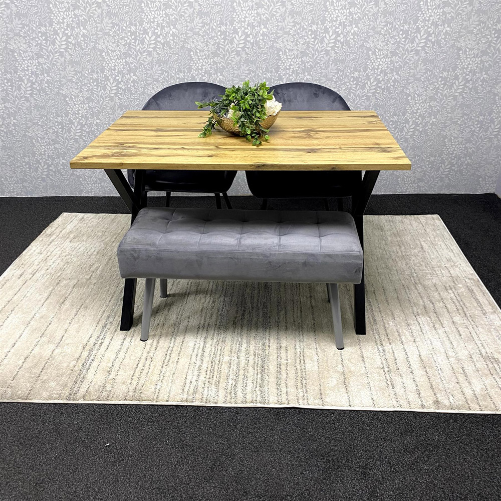 Kosy Koala 6 Seater MDF and Velvet Dining Table Set with Bench Grey Image 4