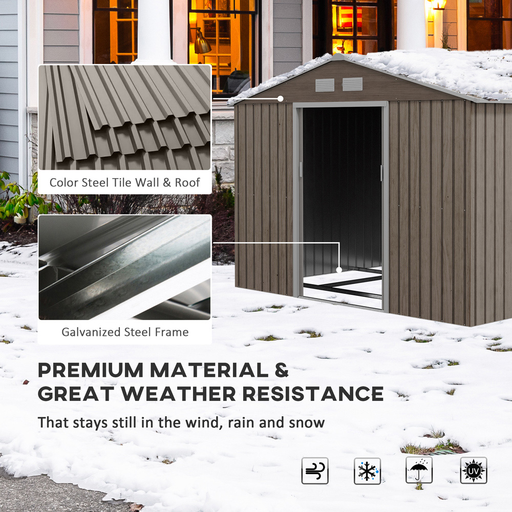 Outsunny 9 x 6ft Brown Sloped Roof Garden Shed Image 4