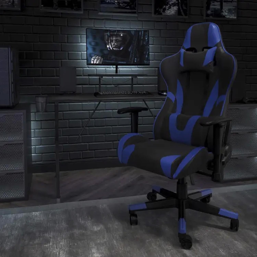 FWStyle X20 Black and Blue Faux Leather Racer Style Deluxe Gaming Chair Image 4