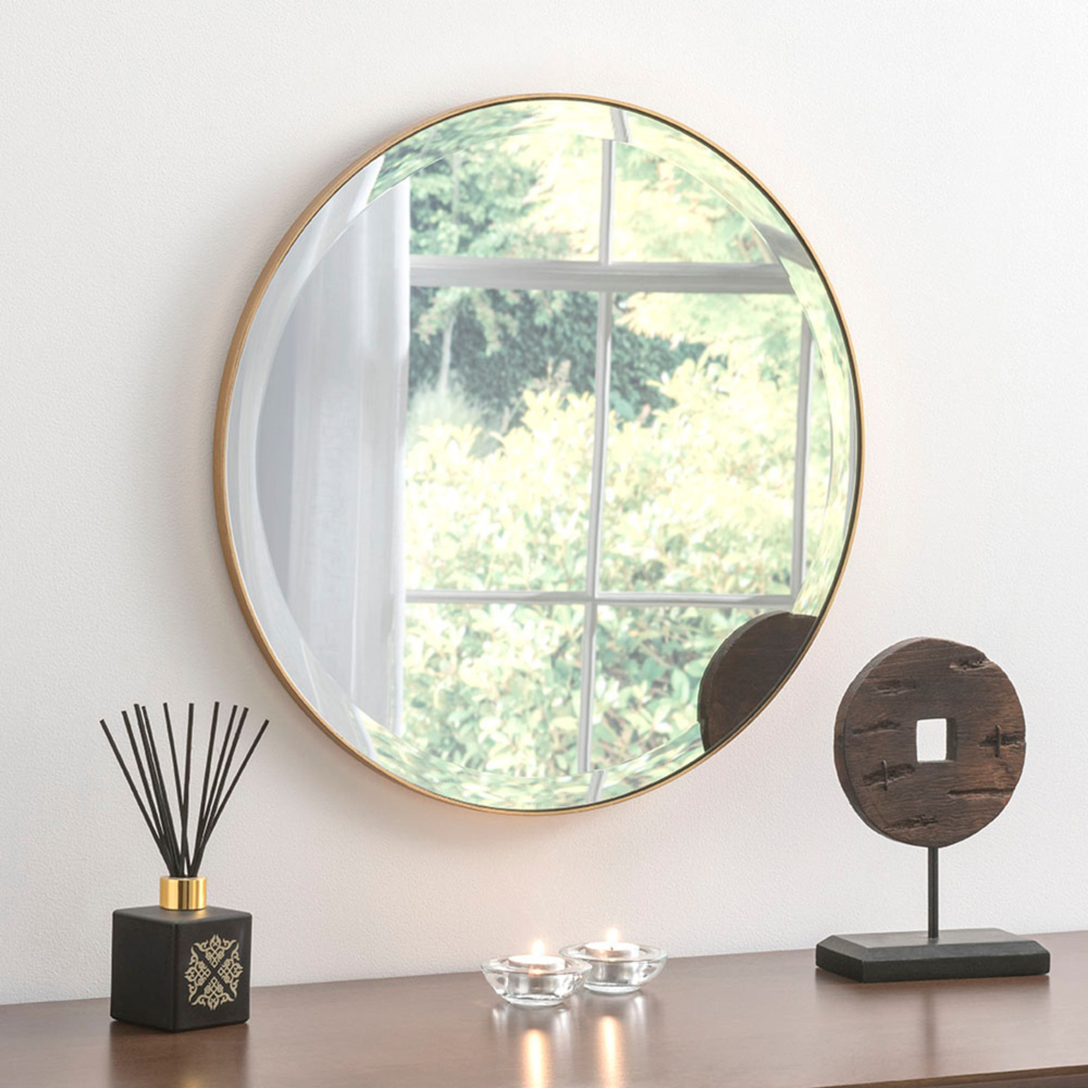 Yearn Simplicity Gold Round Bevelled Wall Mirror 46cm Image 2
