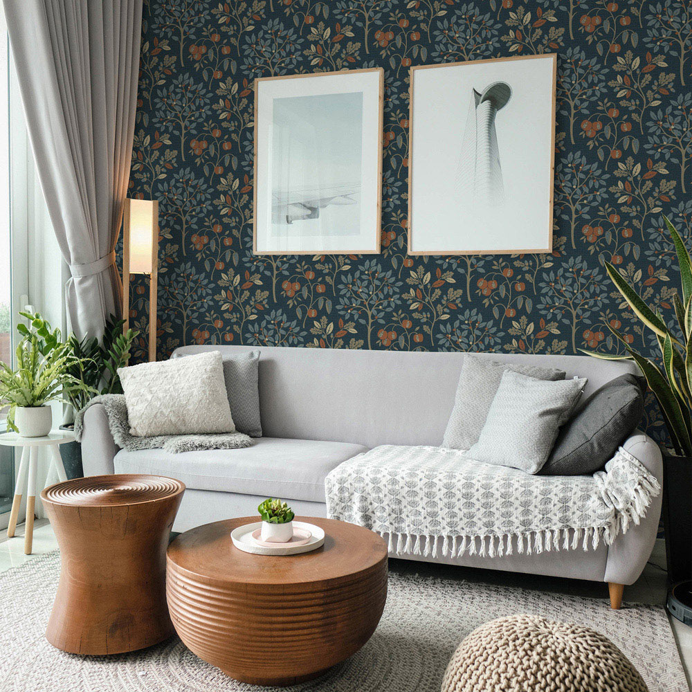 Crown Rowan Autumn Trees Navy Wallpaper Image 4