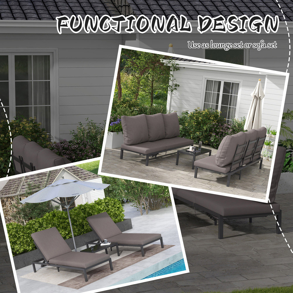 Outsunny 6 Seater Grey Garden Sun Lounger Set Image 6