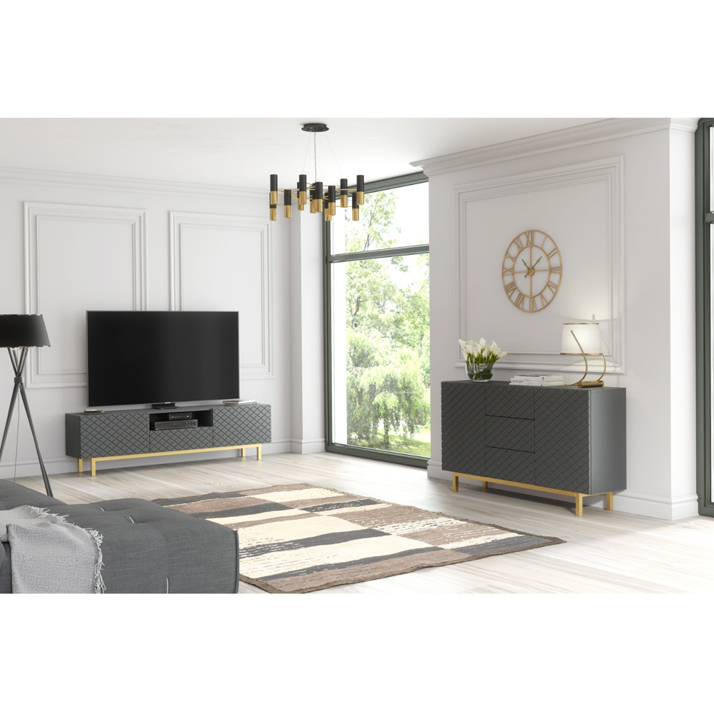 Creative Furniture Diamond Luxe Dark Grey 2 Door Single Drawer TV Unit Image 8