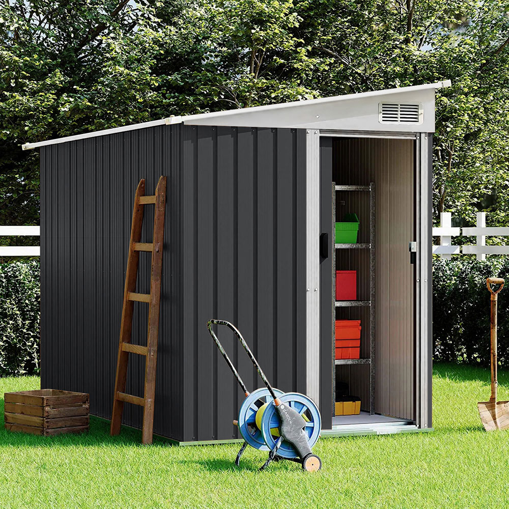 Living and Home 5 x 7ft Black Weather Resistant Steel Storage Shed with Sliding Door Image 8