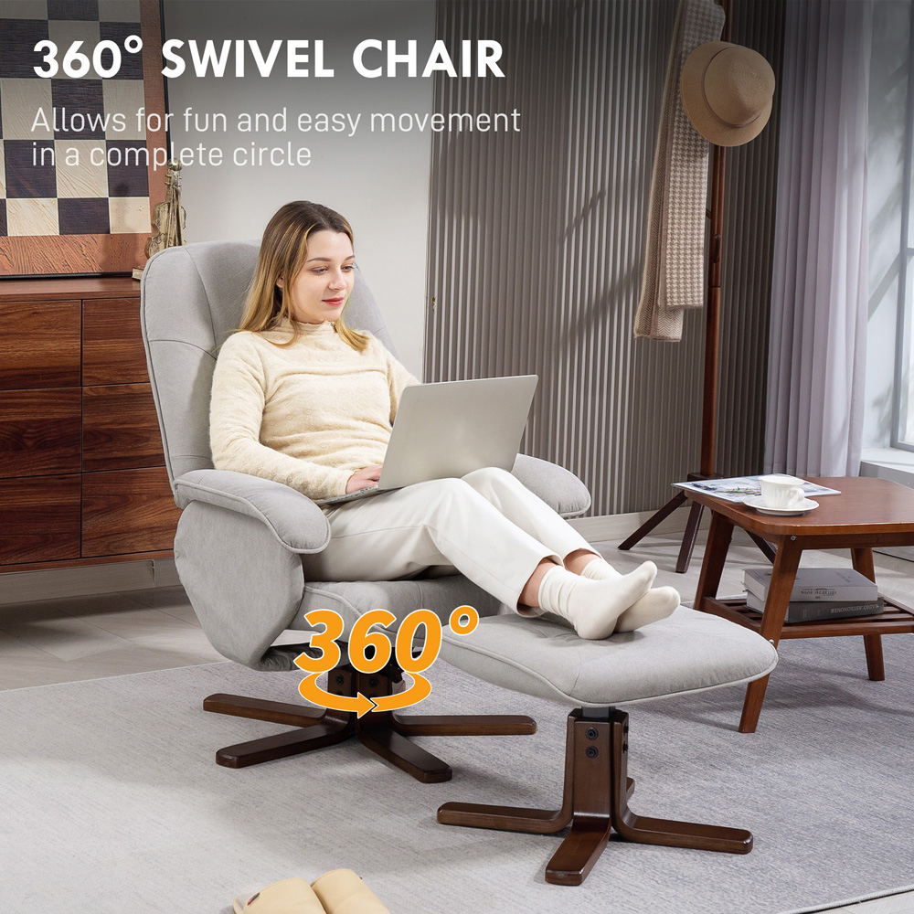 Portland Light Grey Swivel Recliner Chair with Footstool Image 5