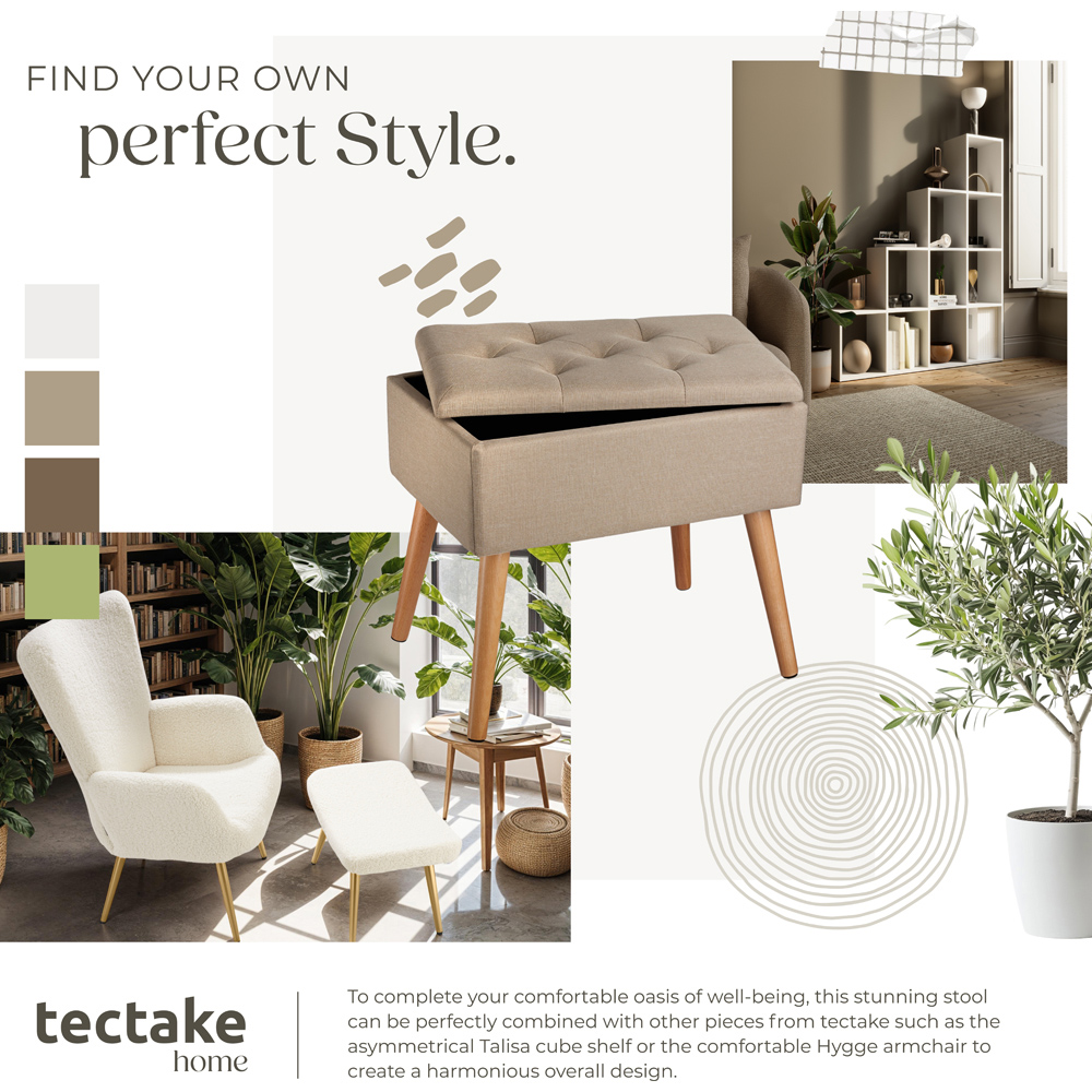 tectake Ranya Sand Linen Look Upholstered Bench Image 8
