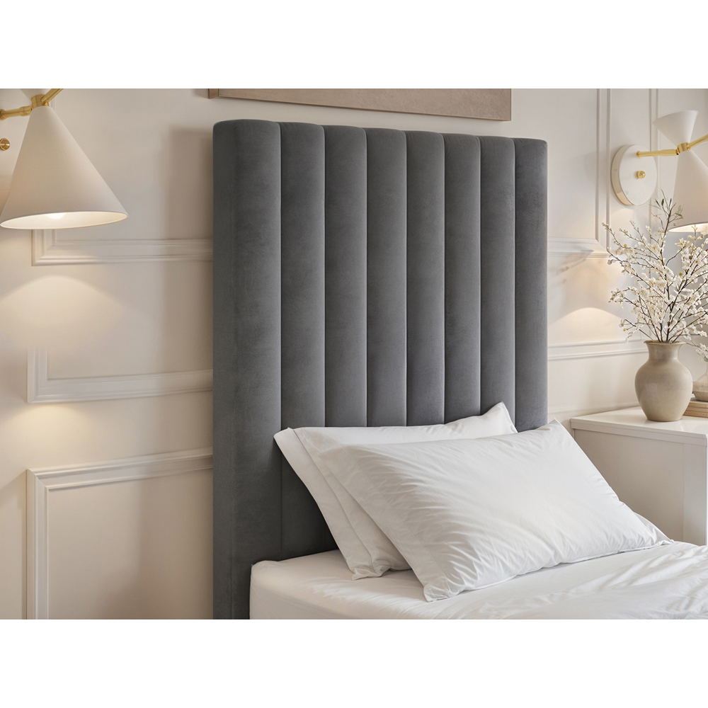 Solace+Co Everley Single Grey Velvet Ottoman Bed Image 4