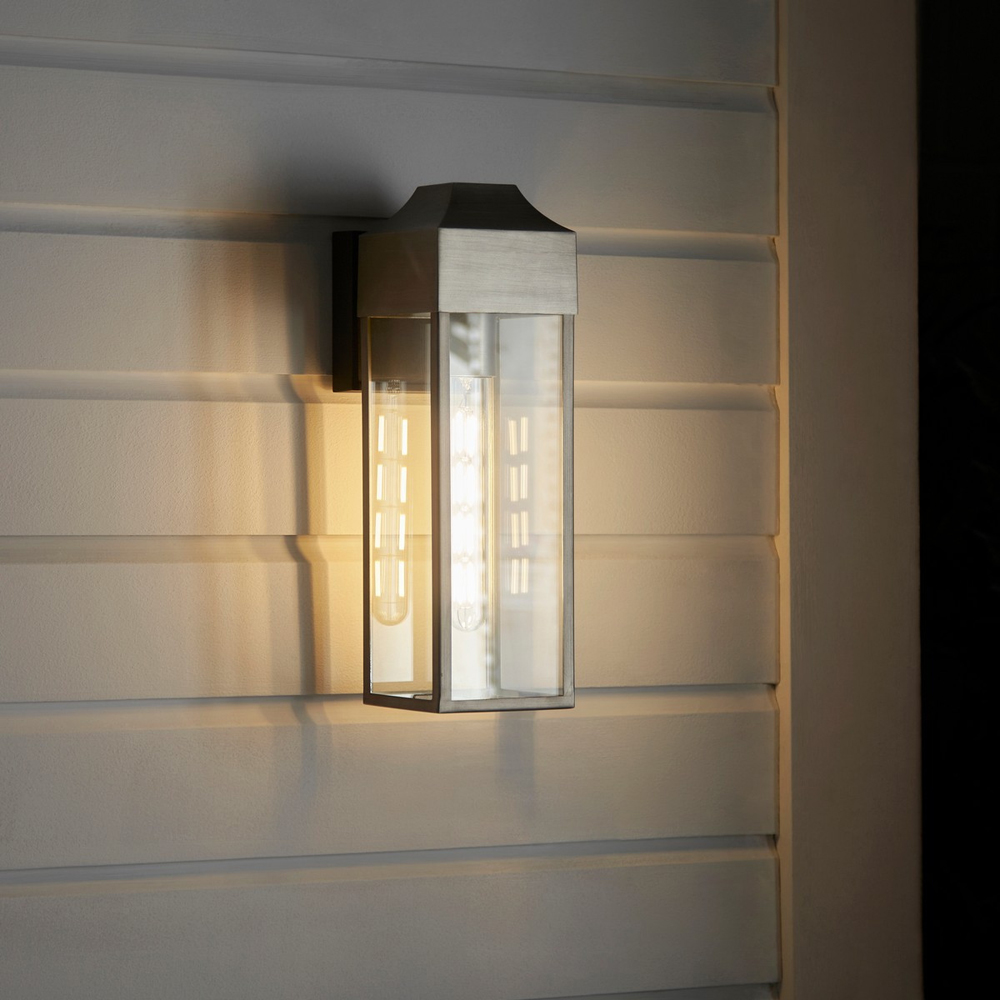 Merano Potenza Brushed Silver Clear Glass and Matt Black Outdoor Wall Lantern Image 9