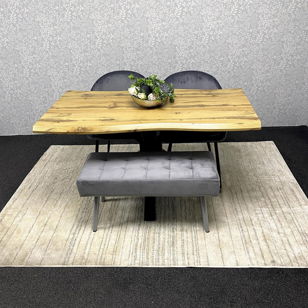 Kosy Koala 4 Seater Wood and Velvet Dining Table Set with Bench Grey Image 4