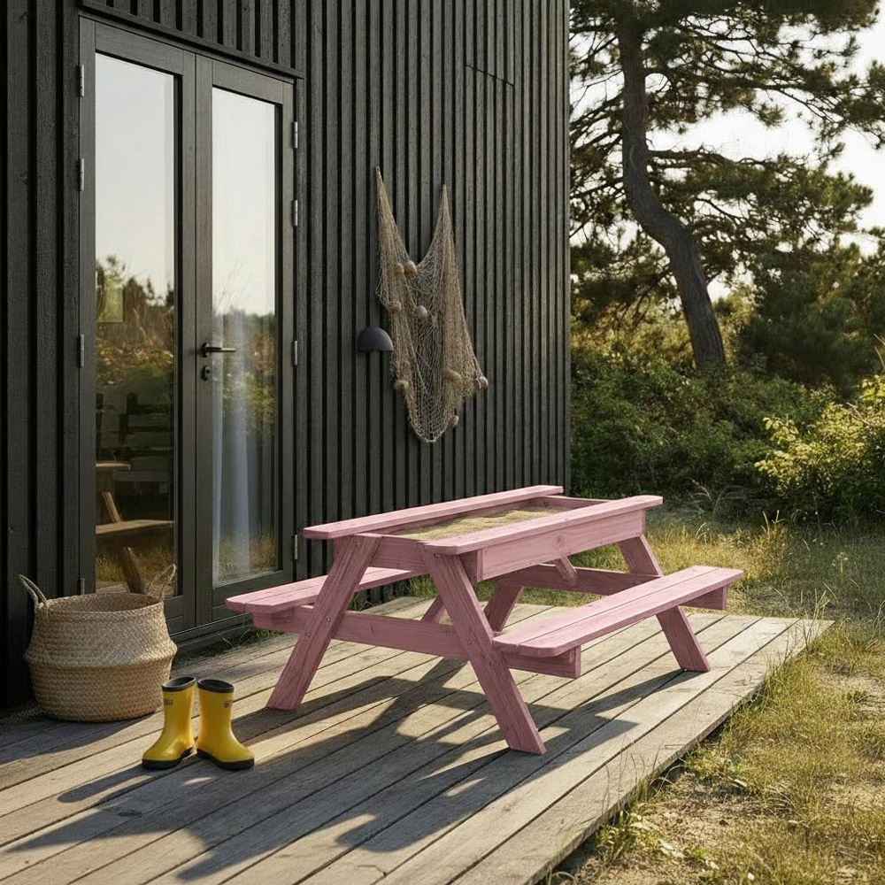 AMATA Children's Powder Pink Wooden Picnic Table with Sandpit Image 2