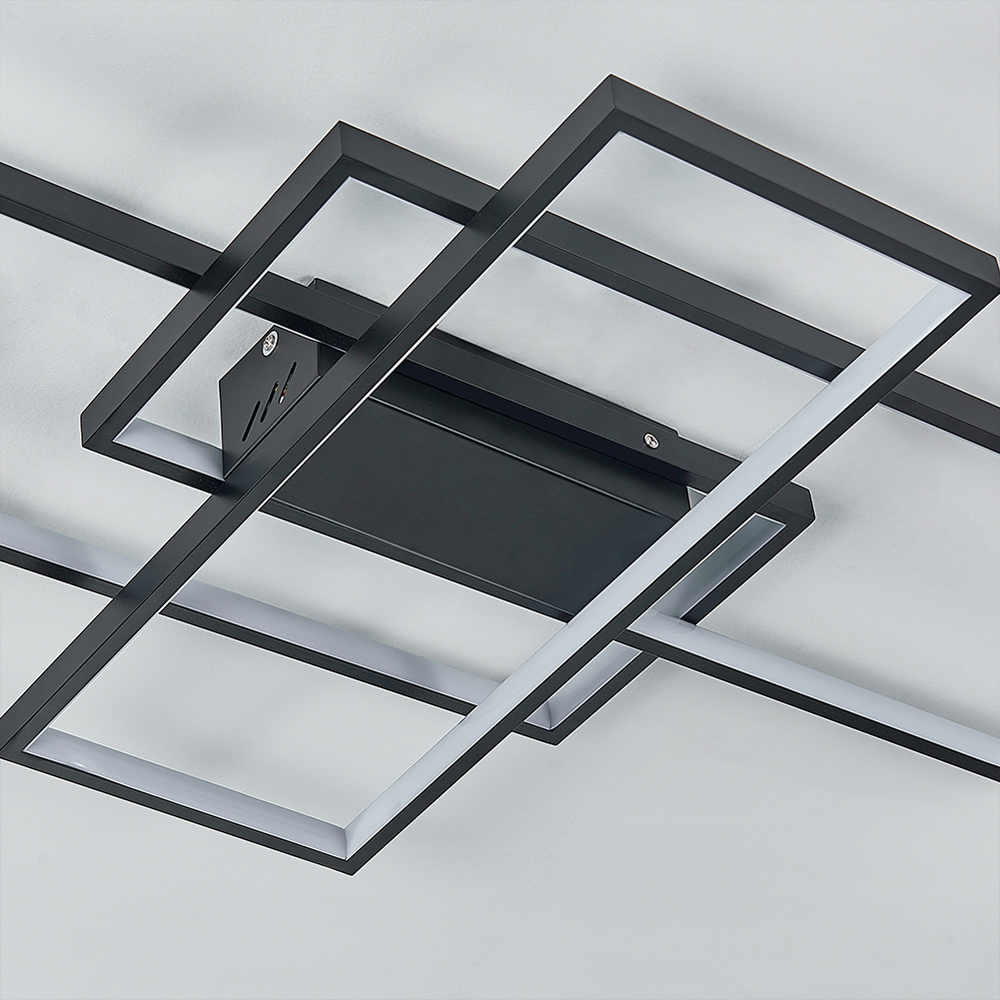 Living and Home 35 inch Rectangular Semi-Flush Ceiling Light Black Image 3