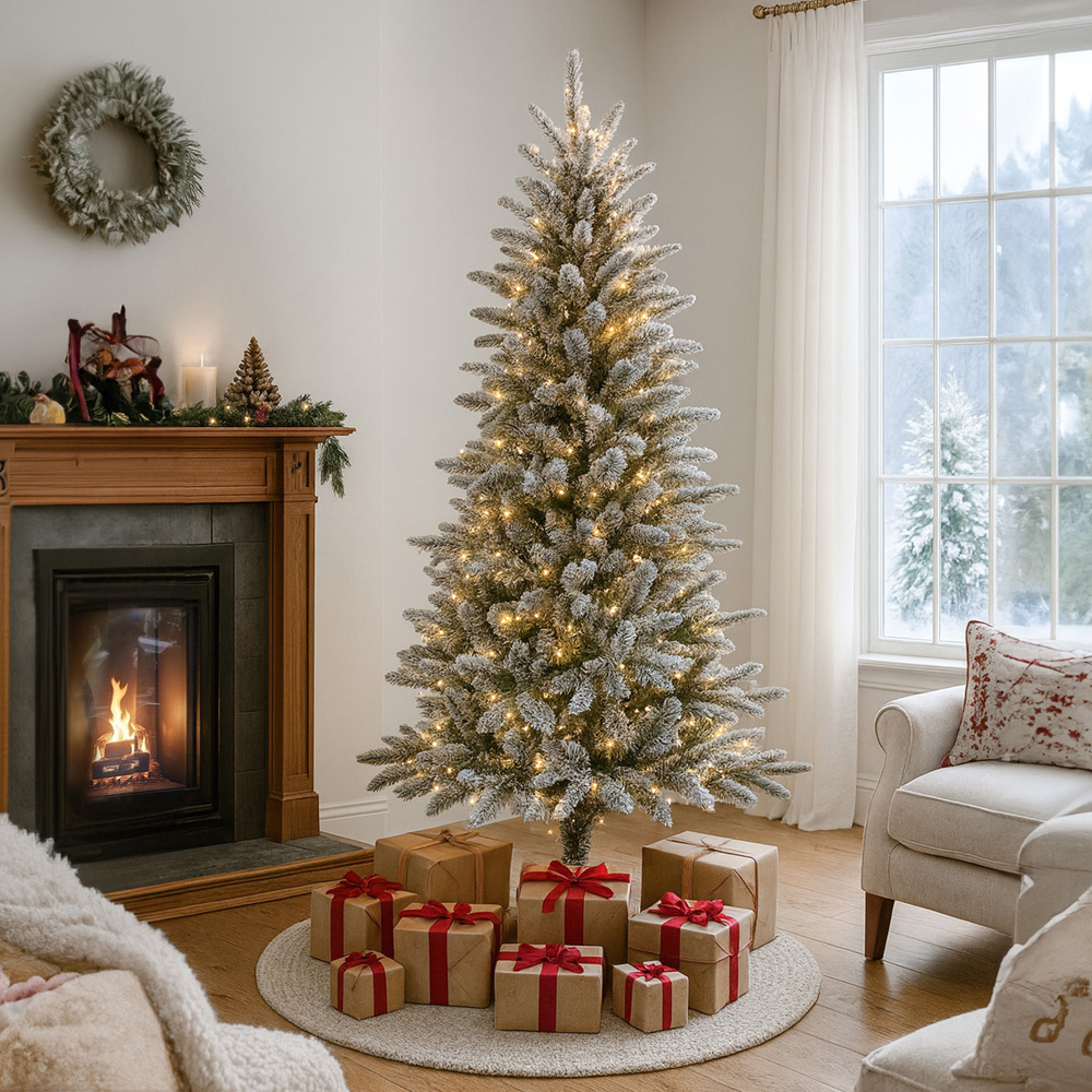 Noel Square Warm White LED Pre-Lit White Frosted Artificial Xmas Tree 4.9ft Image 2