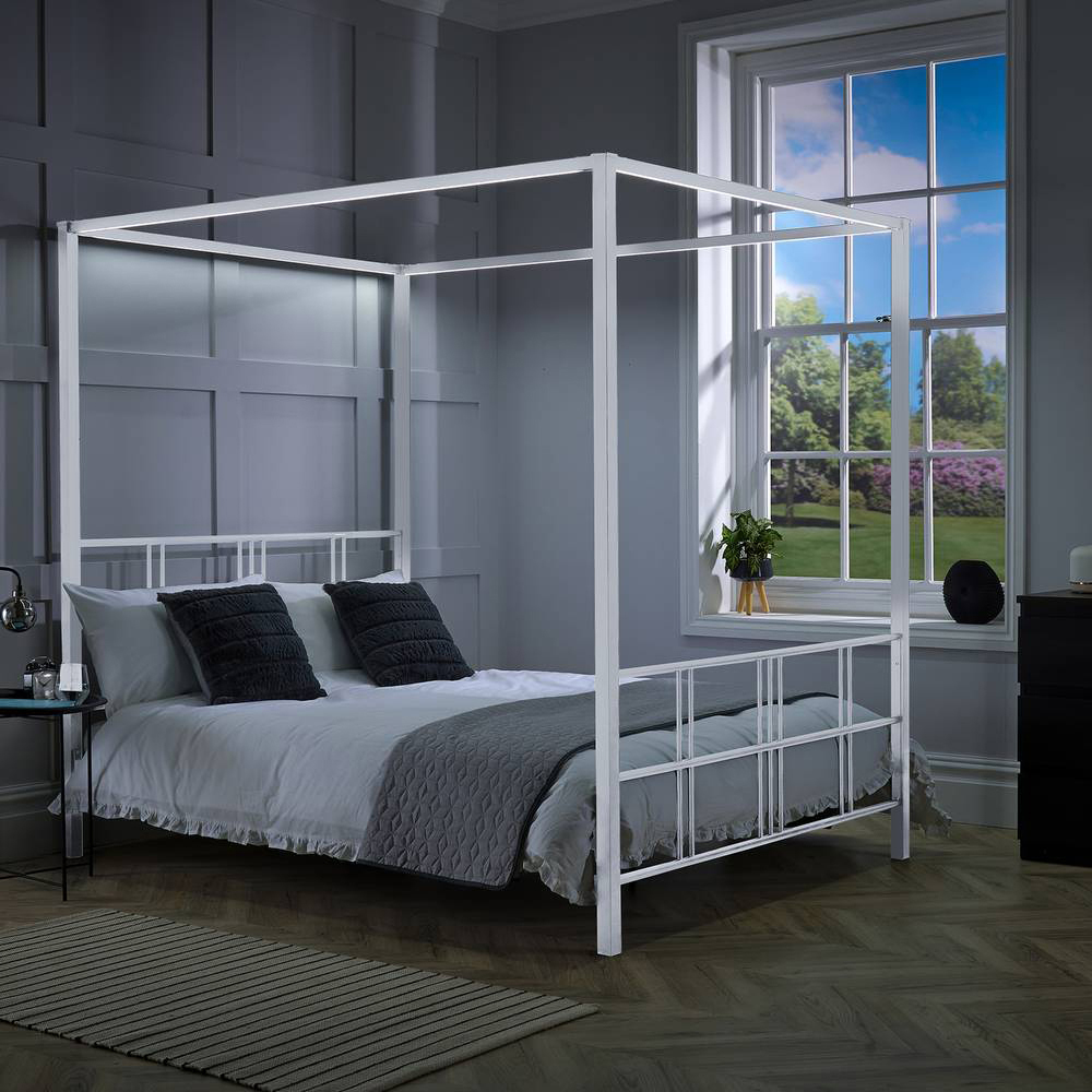 XR Living Fern Double White 4 Poster Bed with White Soft Glow LED Light Image 5