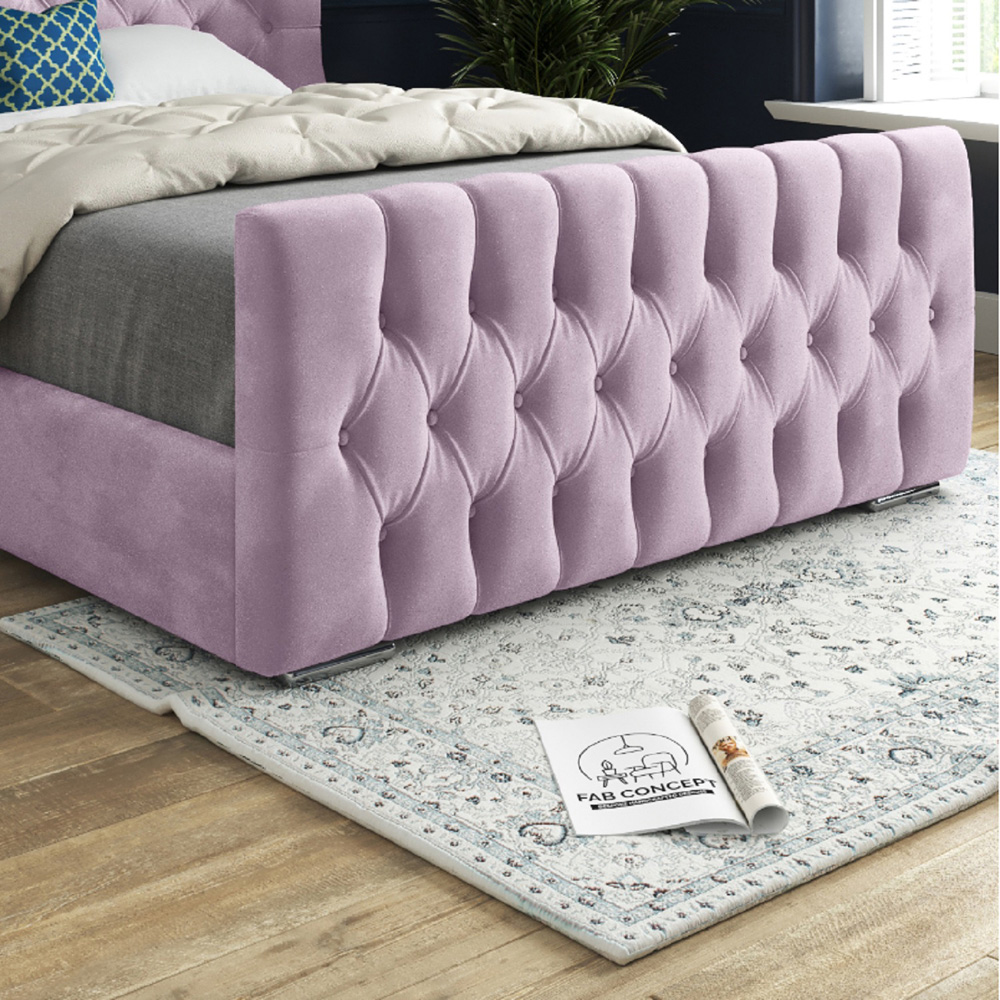 Parma Super King Size Pink Soft Velvet Upholstered Bed Frame with Curved Winged Headboard Image 4